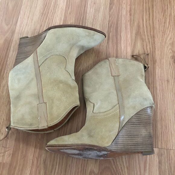 IRO Vero Cuoio Tan Suede Wedge Boots Booties Made In Italy - Picture 12 of 13